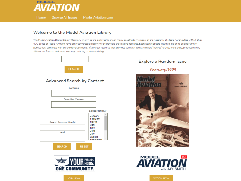 homepage of model aviation library