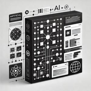 Black-and-white illustration of AI integration with Backdrop CMS, featuring interconnected nodes and abstract content blocks.